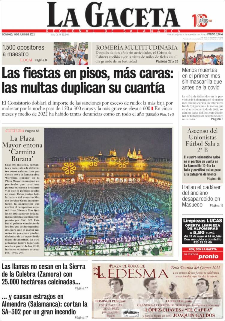Portada de La Gaceta de Salamanca (Espa&ntilde;a)