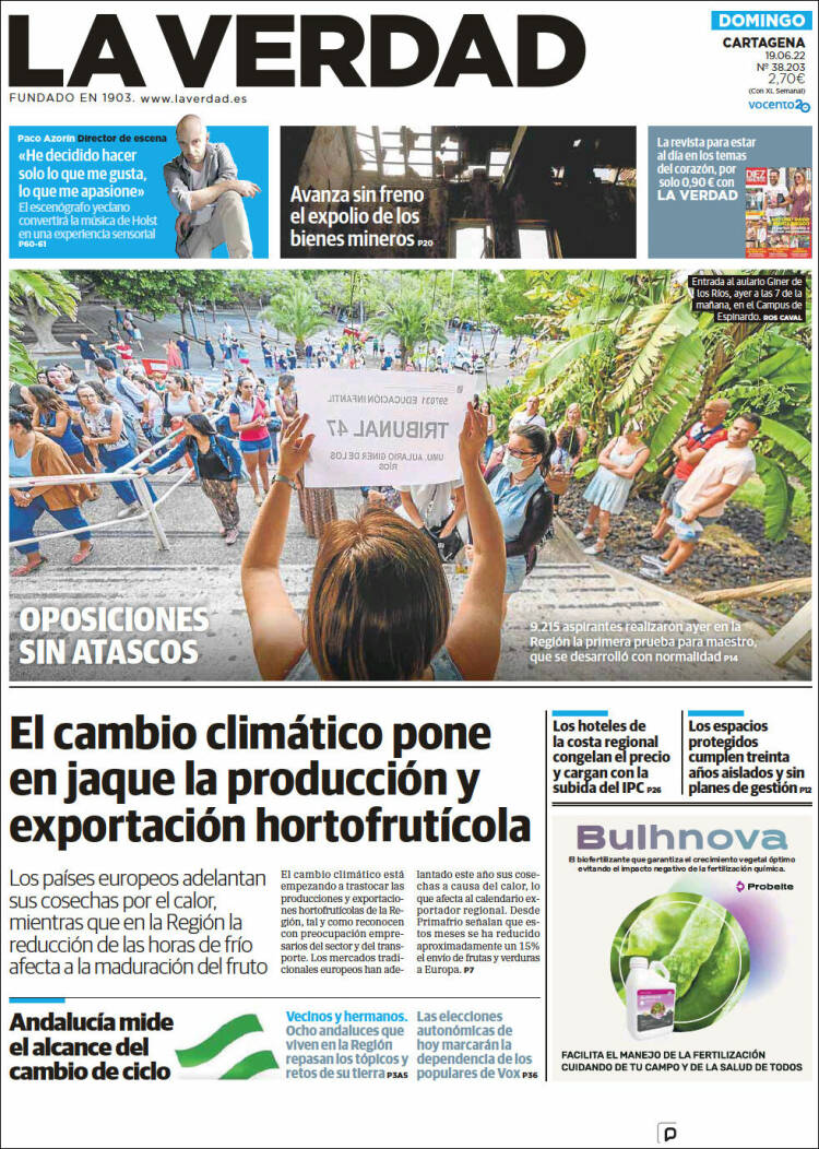 Portada de La Verdad de Cartagena (Espa&ntilde;a)