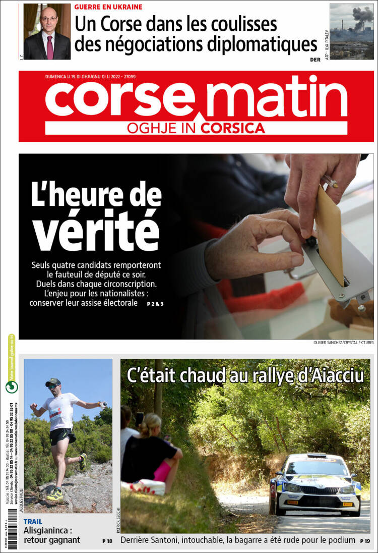 Portada de Corse-Matin (Francia)