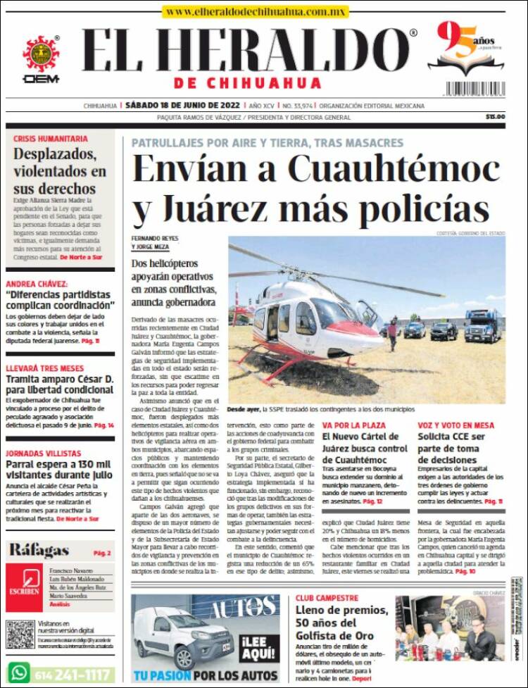 Portada de El Heraldo de Chihuahua (M&eacute;xico)