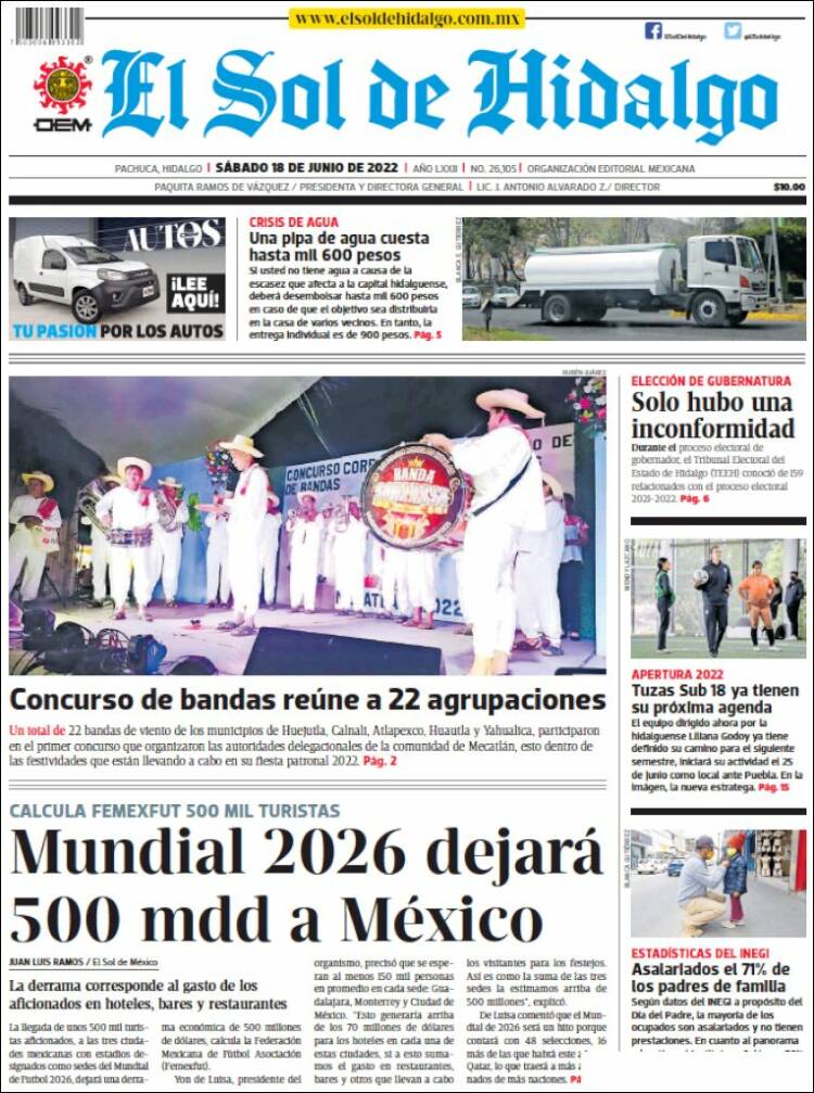 Portada de El Sol de Hidalgo (M&eacute;xico)