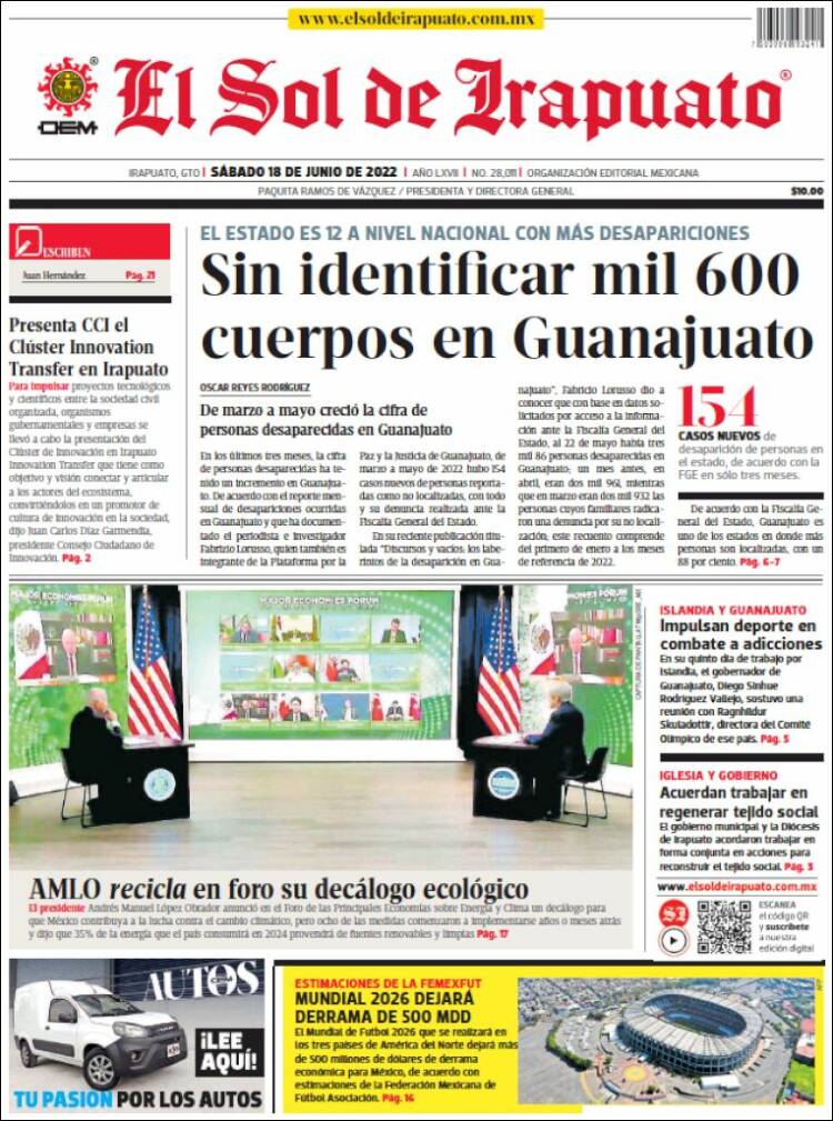 Portada de El Sol de Irapuato (M&eacute;xico)