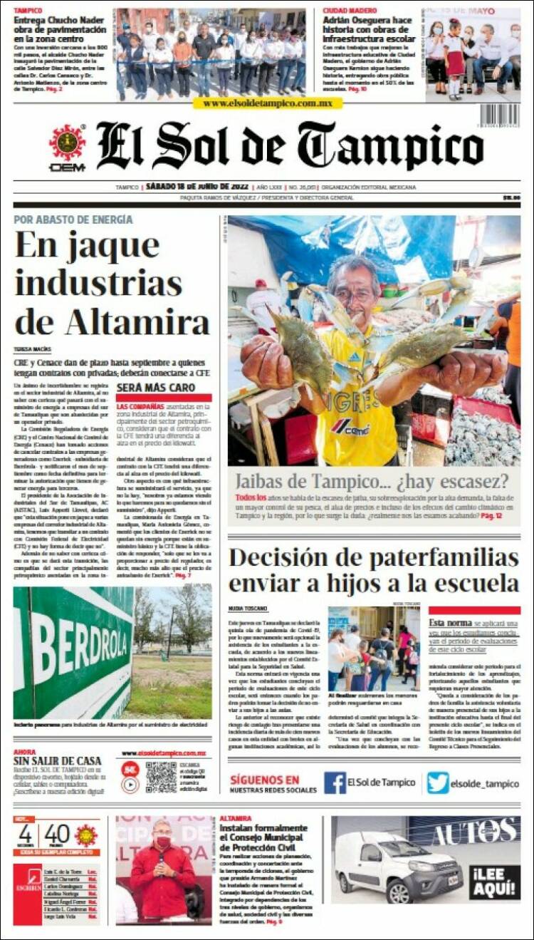 Portada de El Sol de Tampico (M&eacute;xico)