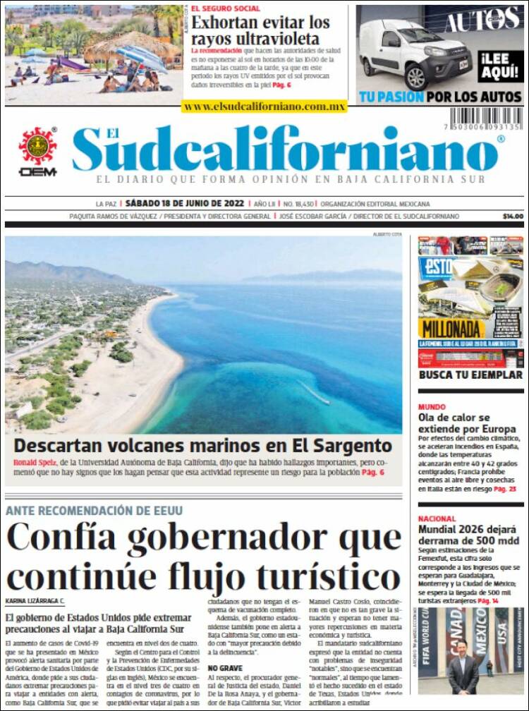 Portada de El Sudcaliforniano (M&eacute;xico)