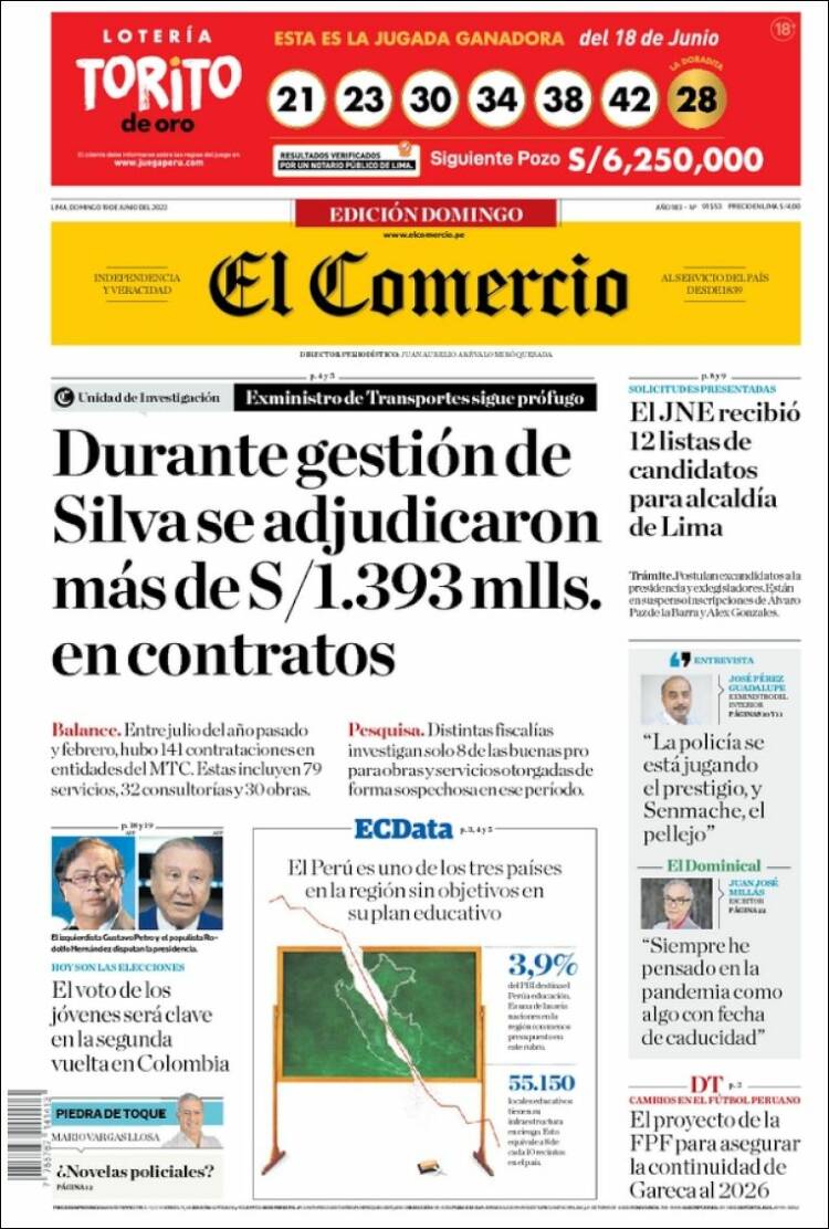 Portada de El Comercio (Perú)