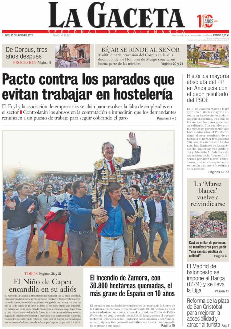 Portada de La Gaceta de Salamanca (Spain)