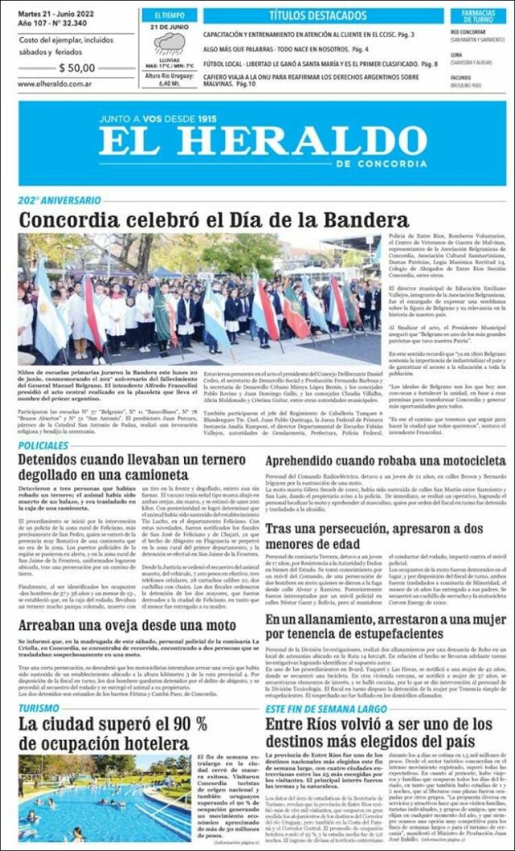 Portada de El Heraldo de Concordia (Argentina)