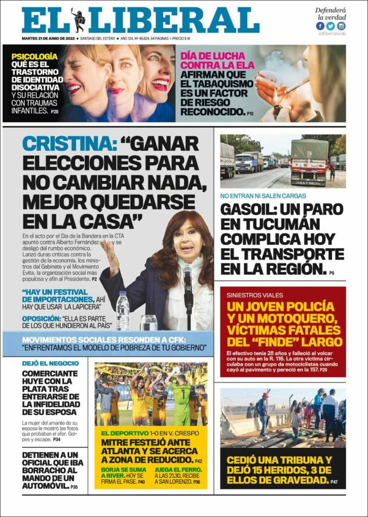 Portada de Diario El Liberal (Argentina)