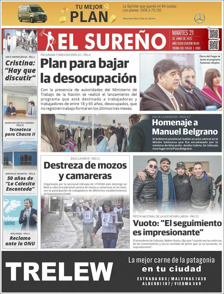 Portada de Diario El Sureño (Argentina)