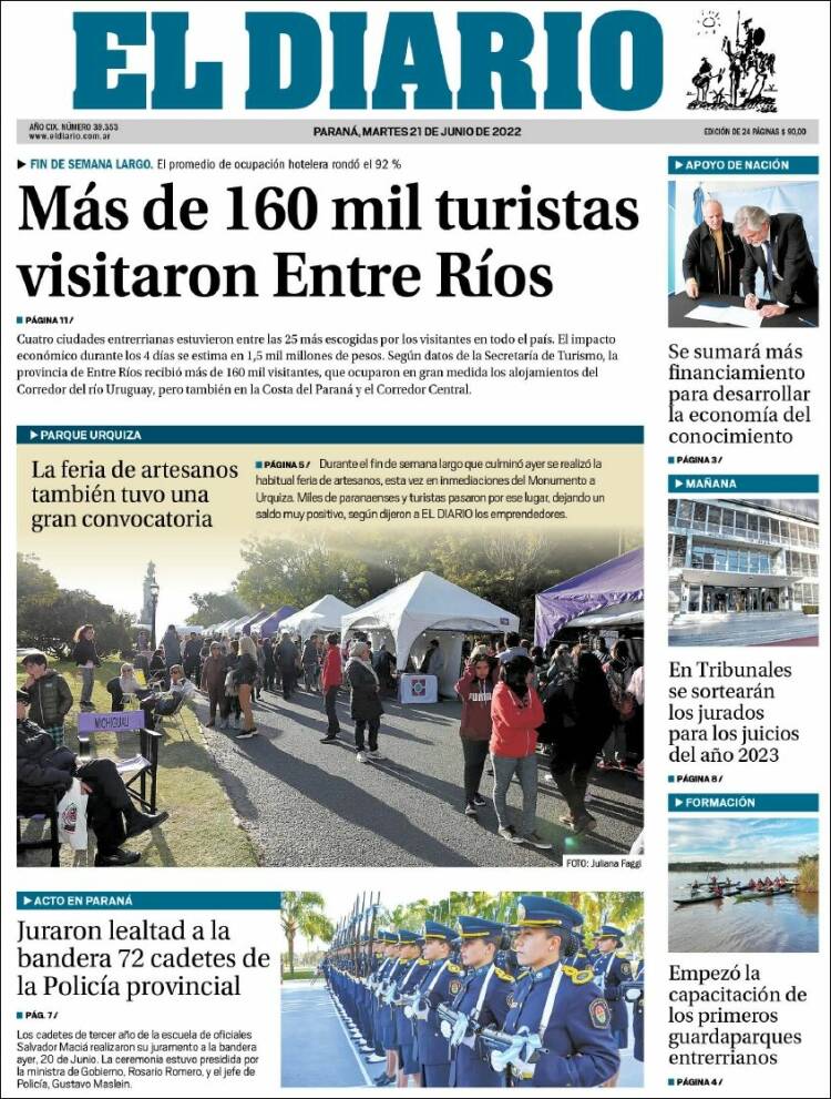 Portada de El Diario de Paraná (Argentina)