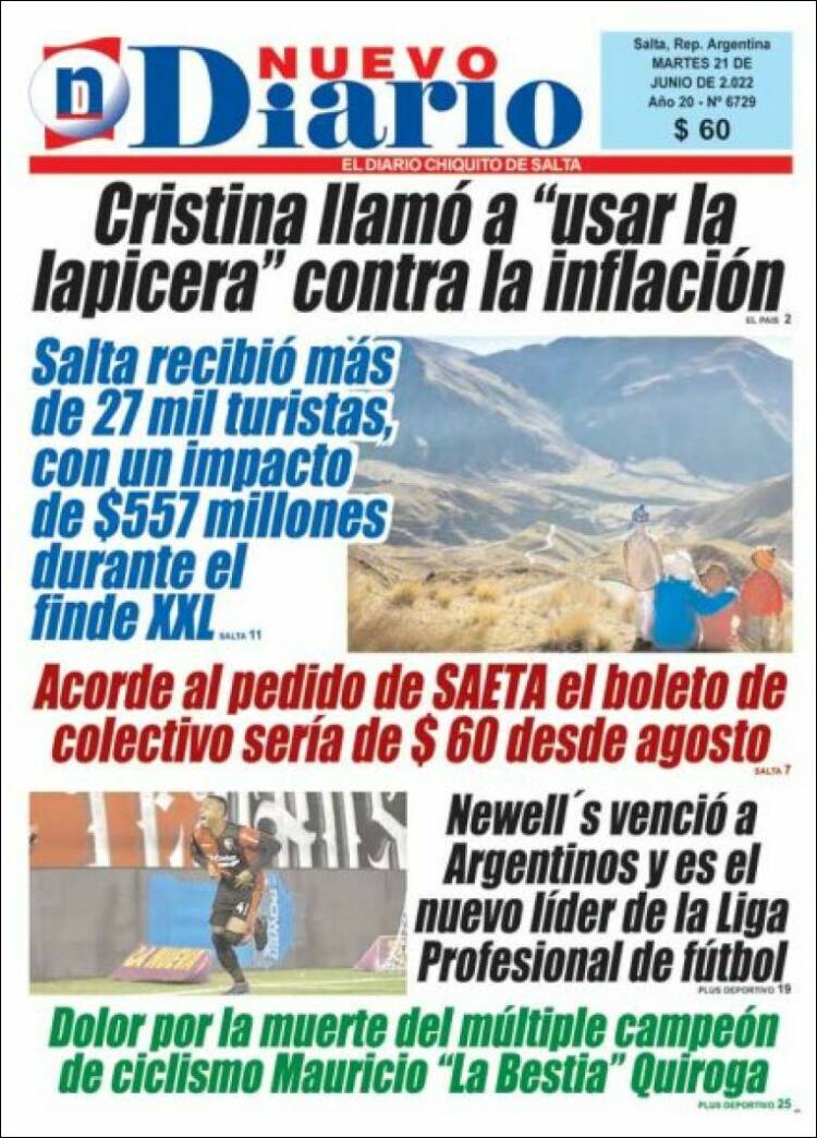 Portada de Nuevo Diario de Salta (Argentina)