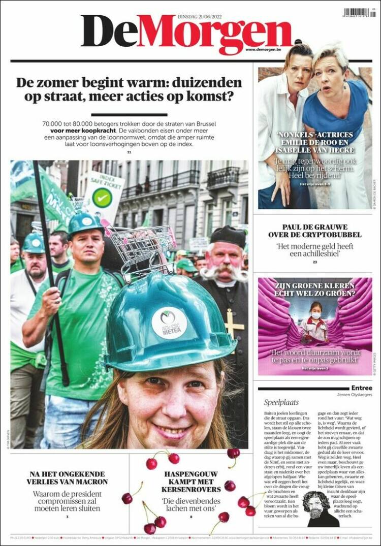 Portada de De Morgen (B&eacute;lgica)