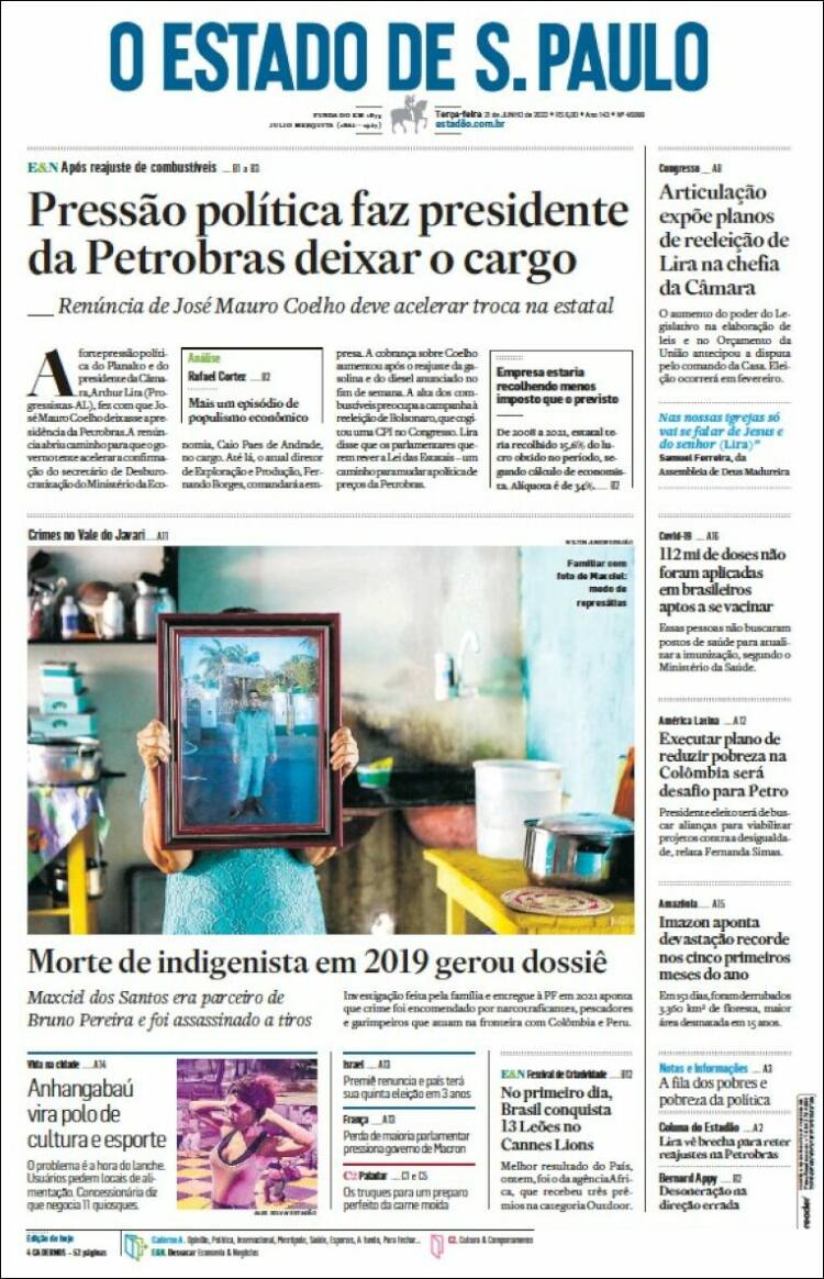 Portada de O Estado de São Paulo (Brasil)
