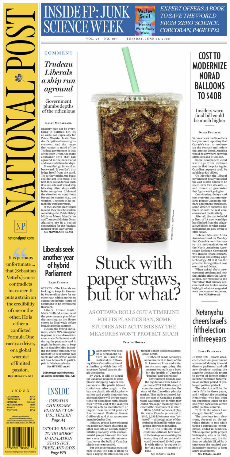 Portada de The National Post (Canadá)