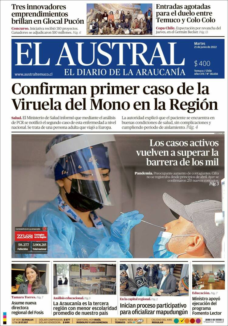 Portada de El Austral de Temuco (Chile)