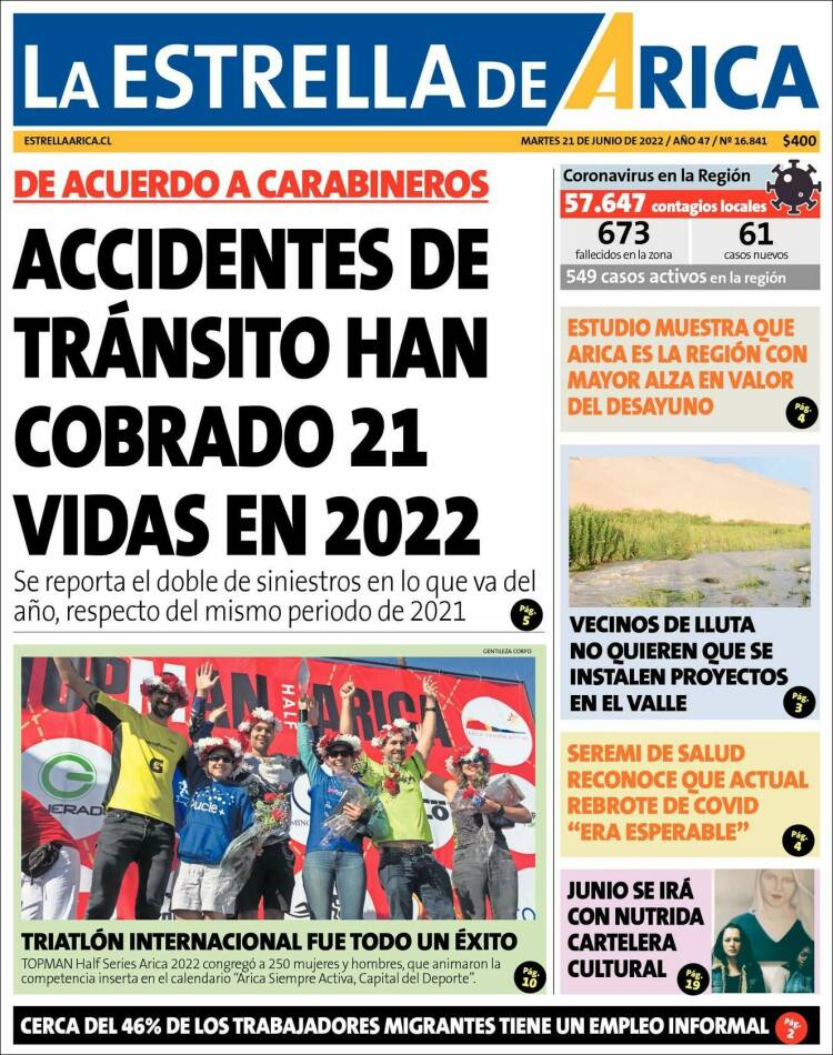 Portada de La Estrella de Arica (Chile)