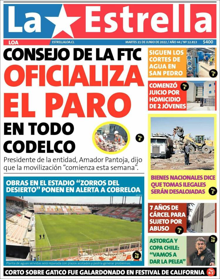 Portada de La Estrella de Loa (Chile)