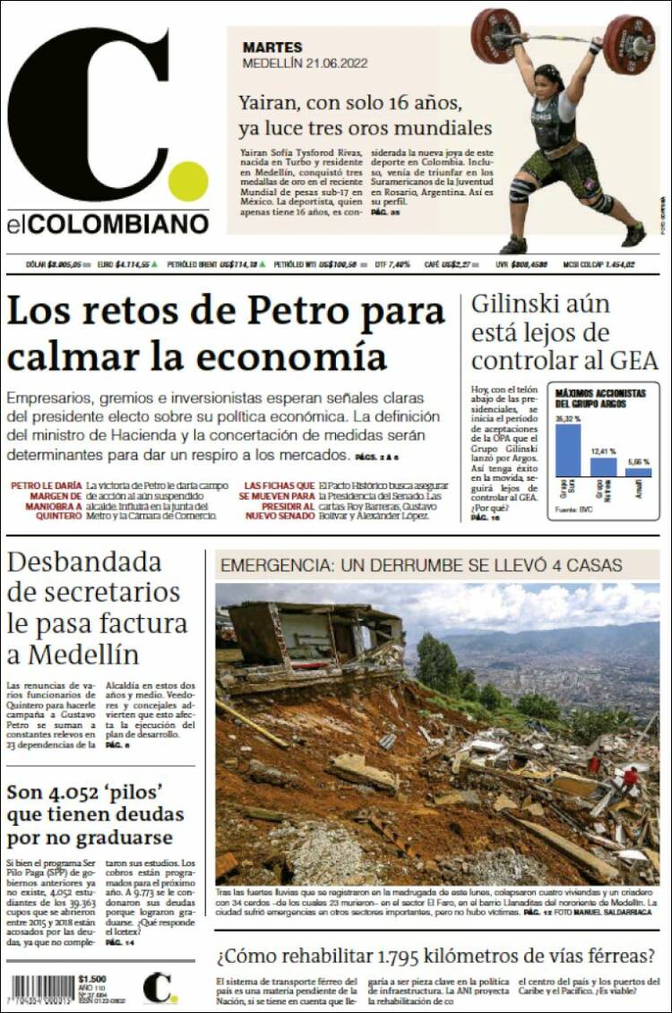 Portada de El Colombiano (Colombia)