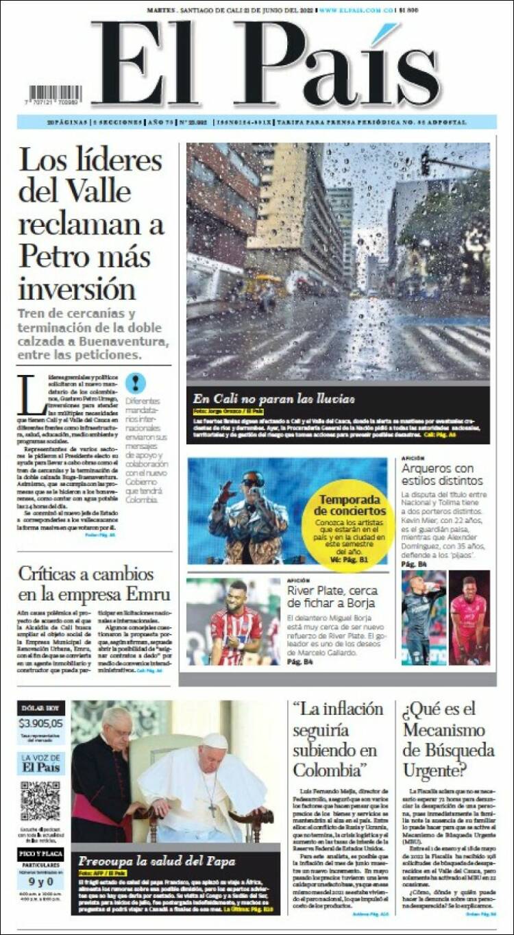 Portada de El País - Cali (Colombia)