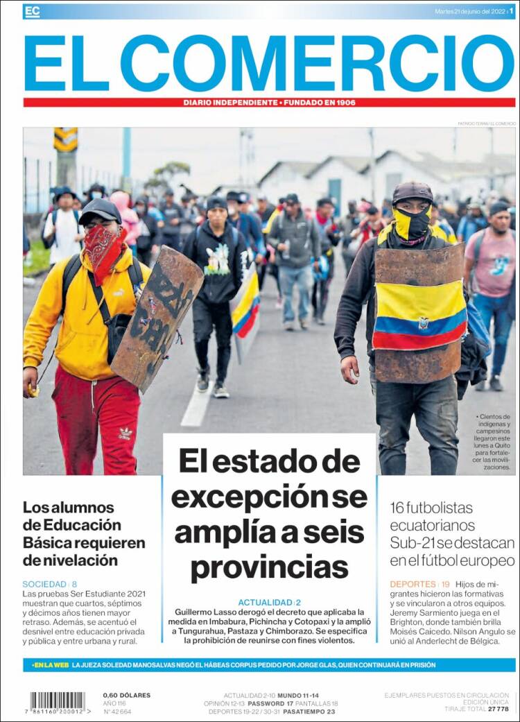 Portada de El Comercio (Ecuador)