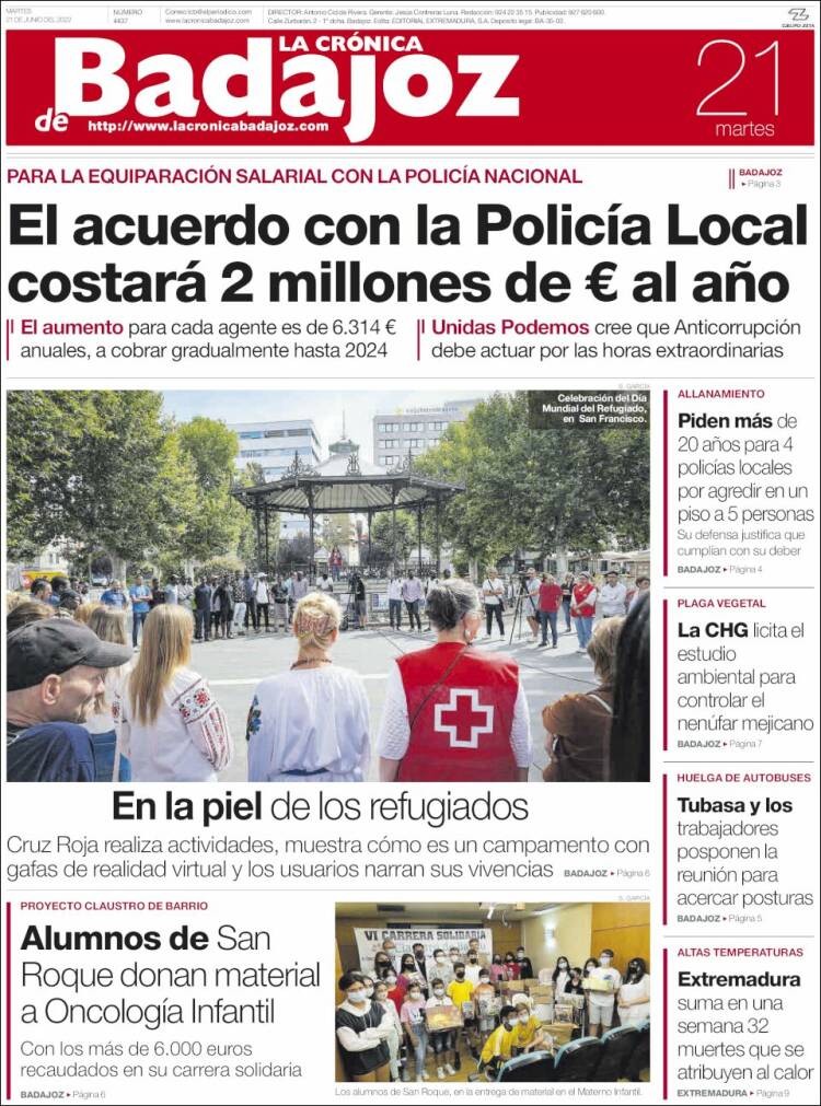Portada de La Crónica de Badajoz (España)