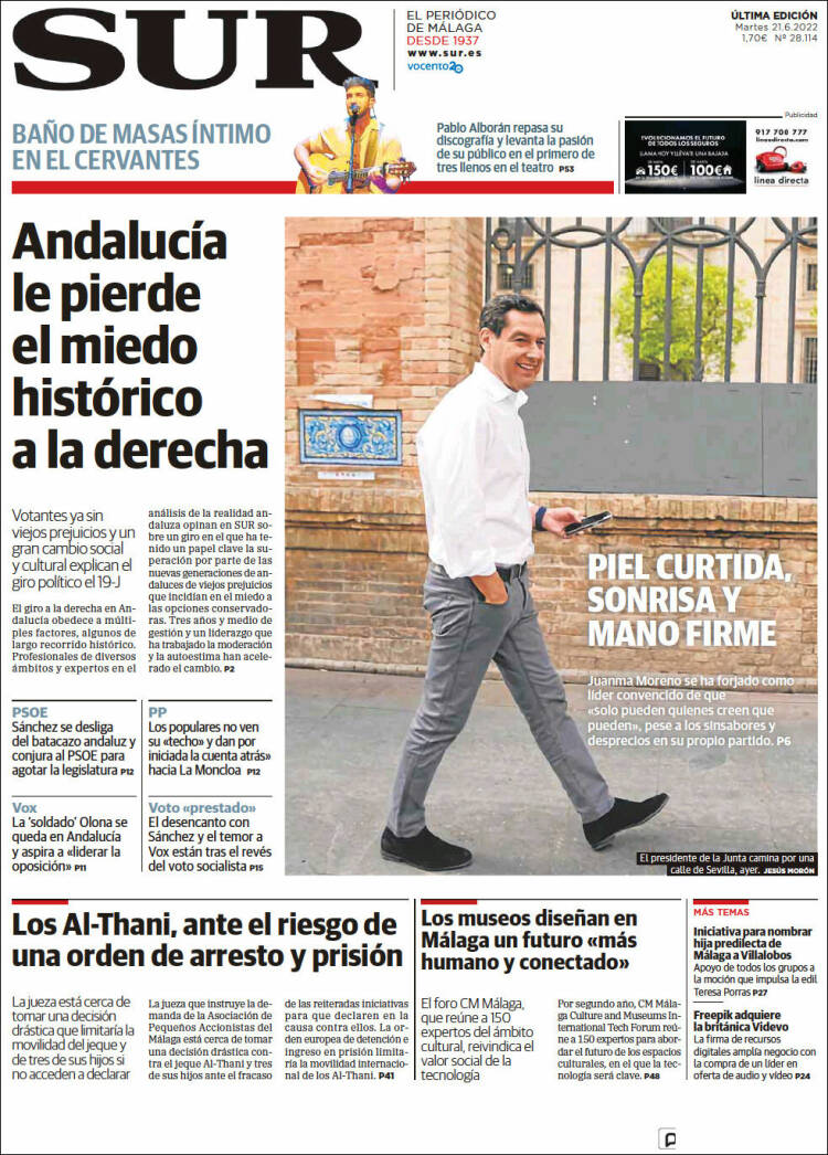 Portada de Diario el Sur (Espagne)