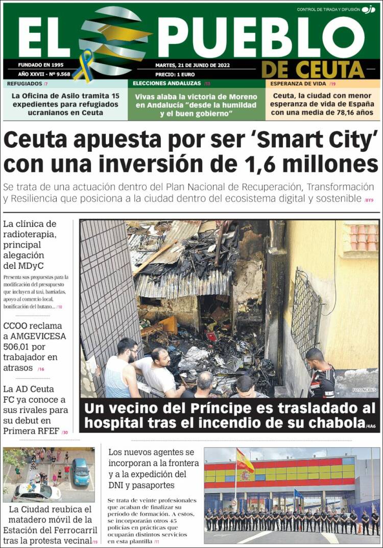 Portada de El Pueblo de Ceuta (España)