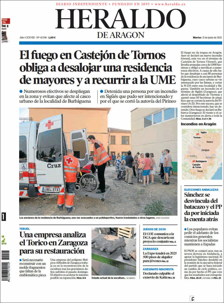 Portada de Heraldo de Aragón (España)