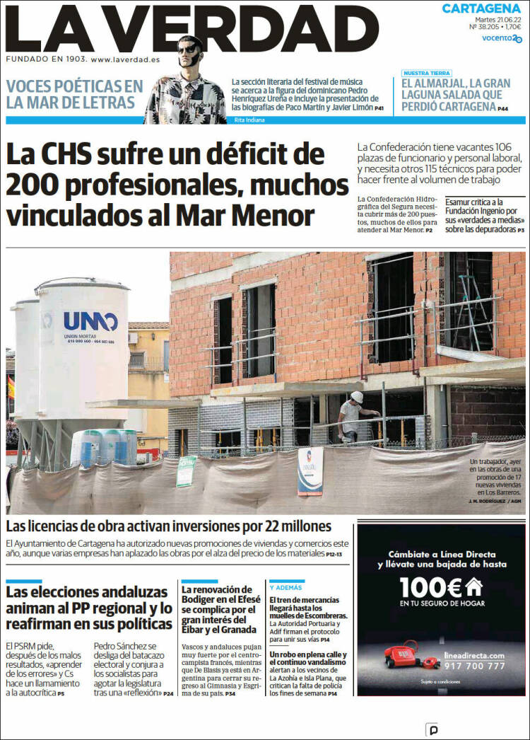 Portada de La Verdad de Cartagena (España)