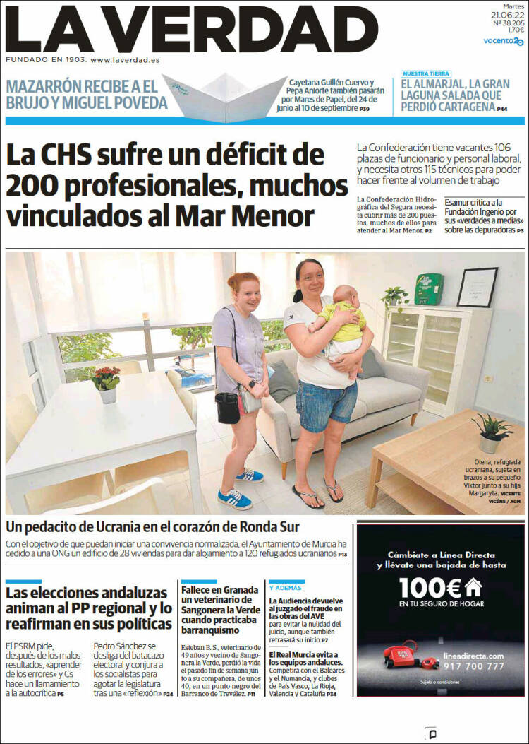 Portada de La Verdad de Murcia (España)
