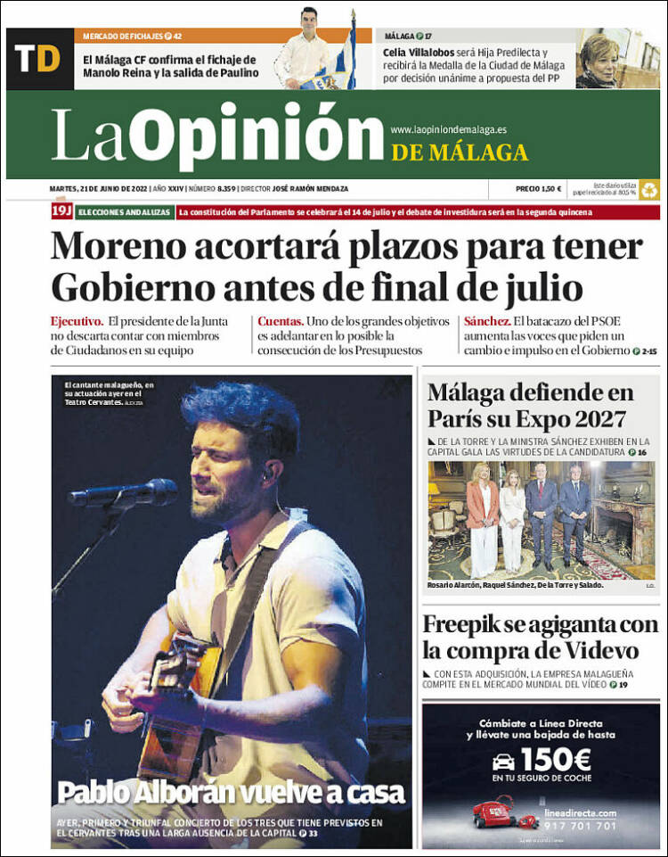 Portada de La Opinión de Málaga (Espagne)