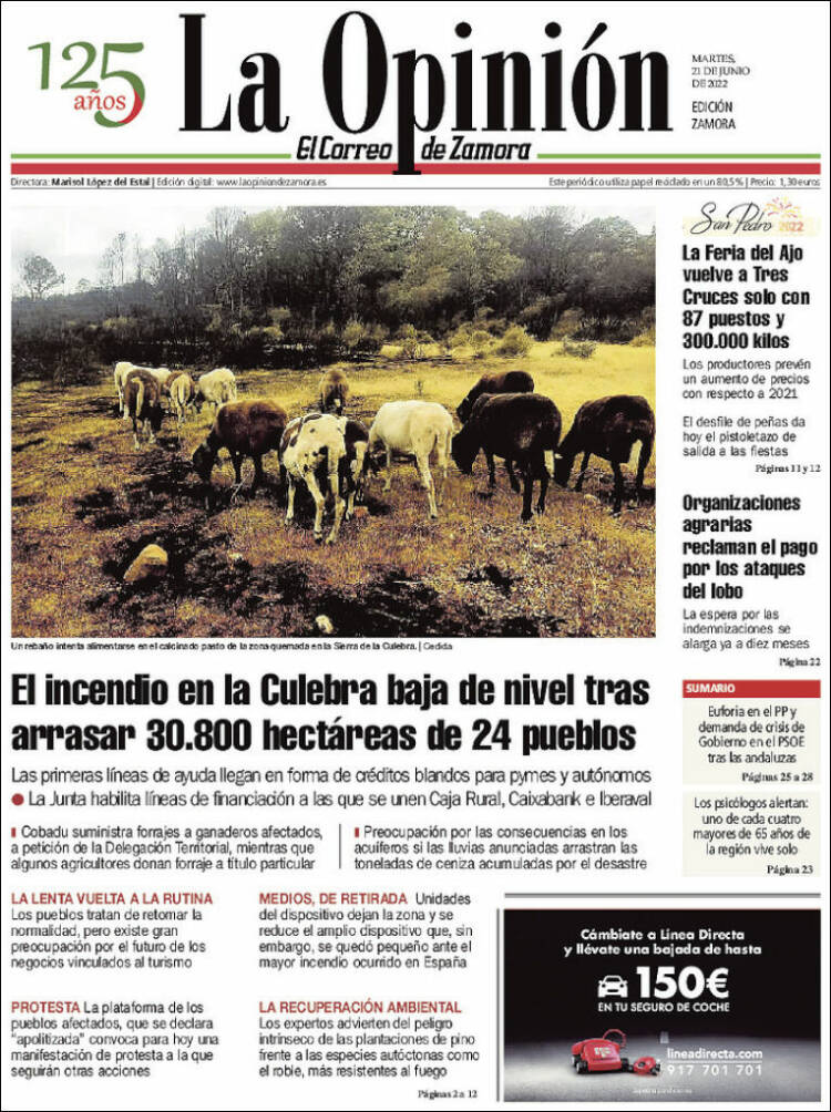 Portada de La Opinión - El Correo de Zamora (Espagne)