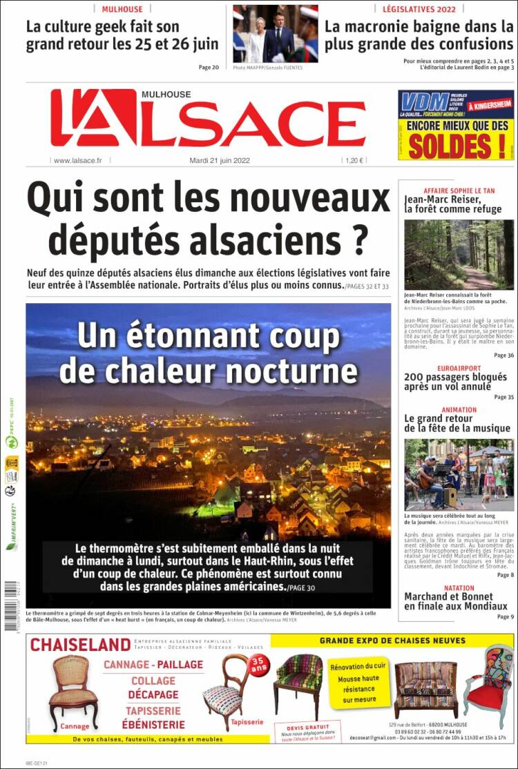 Portada de Journal L'Alsace (Francia)