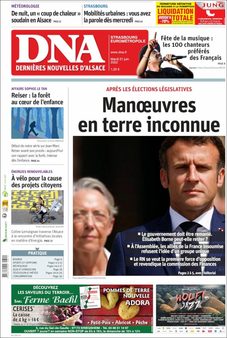 Portada de Les Dernières Nouvelles d'Alsace (Francia)