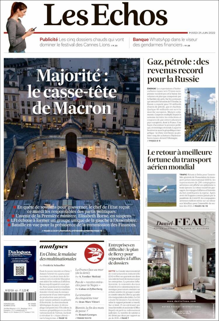 Portada de Les Echos (Francia)