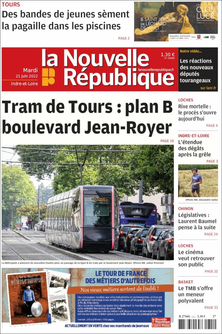 Portada de La Nouvelle Republique (Francia)