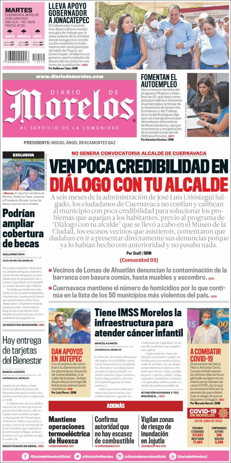 Portada de Diario de Morelos (Mexique)