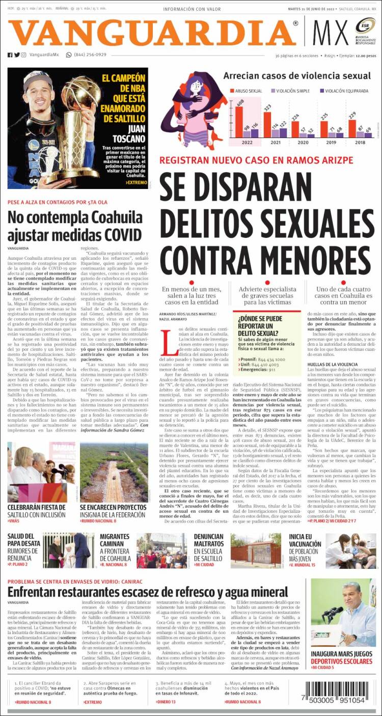 Portada de Vanguardia (México)