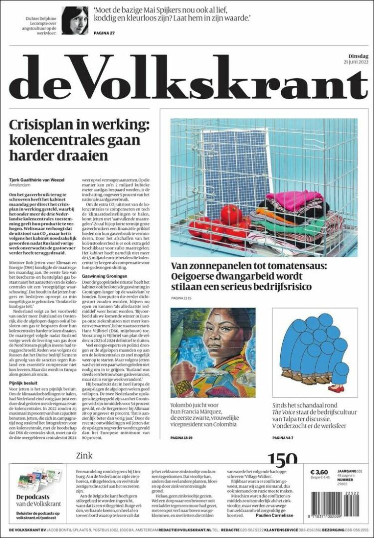 Portada de De Volkskrant (Pa&iacute;ses Bajos)