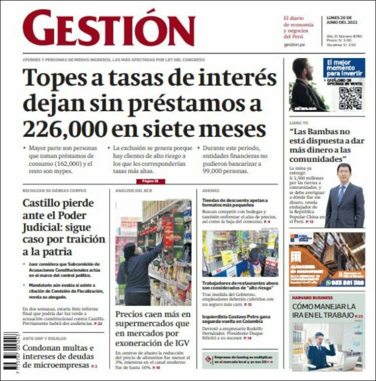Portada de Diario Gestión (Per&uacute;)