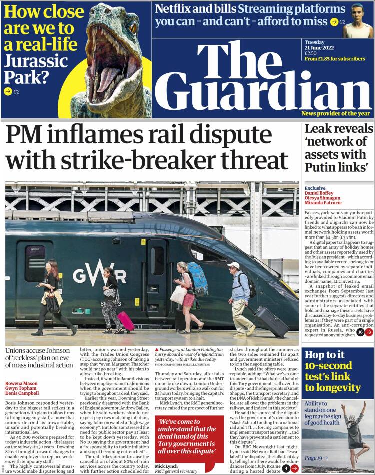 Portada de The Guardian (Reino Unido)