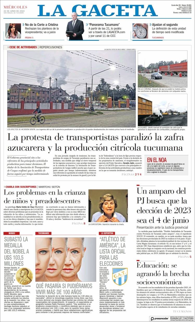 Portada de La Gaceta (Argentina)