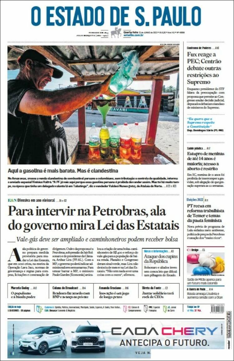 Portada de O Estado de São Paulo (Brasil)