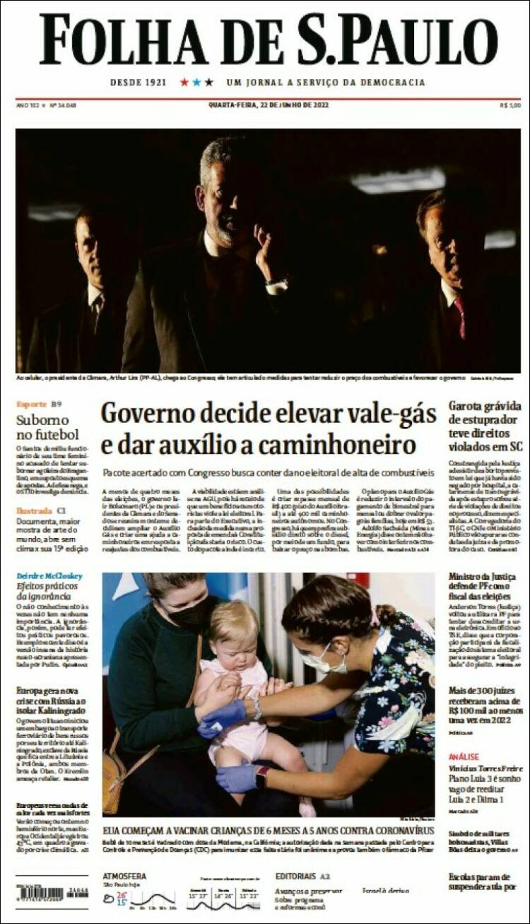 Portada de Folha de São Paulo (Brasil)