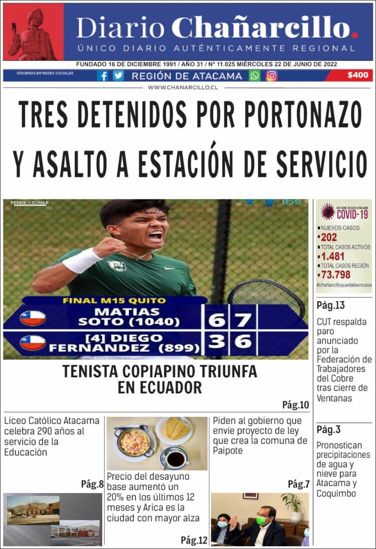 Portada de Diario Chañarcillo (Chile)