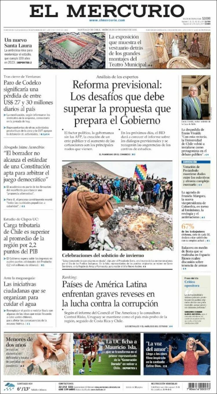 Portada de El Mercurio (Chile)