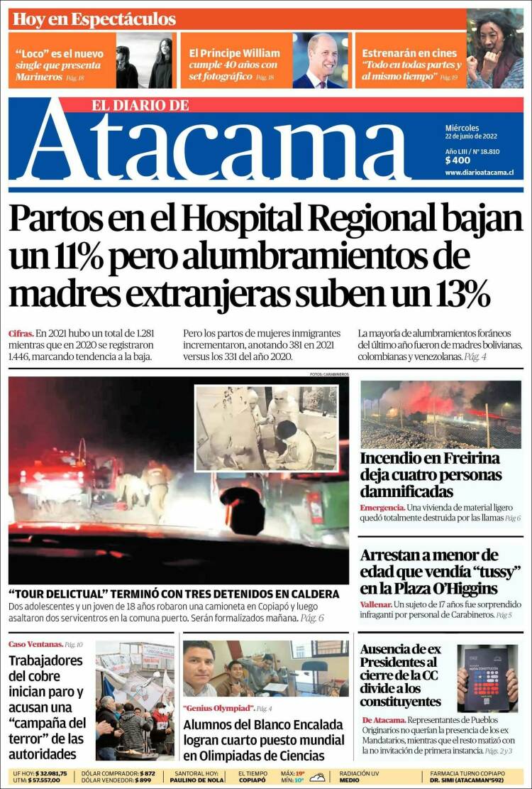 Portada de Diario de Atacama (Chile)