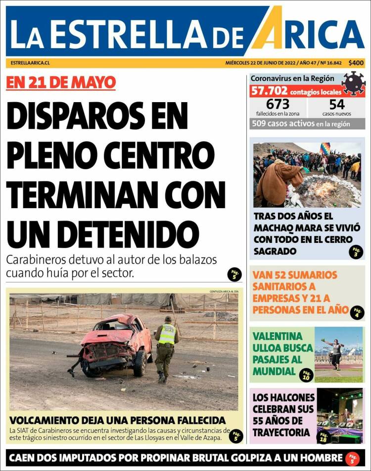 Portada de La Estrella de Arica (Chile)