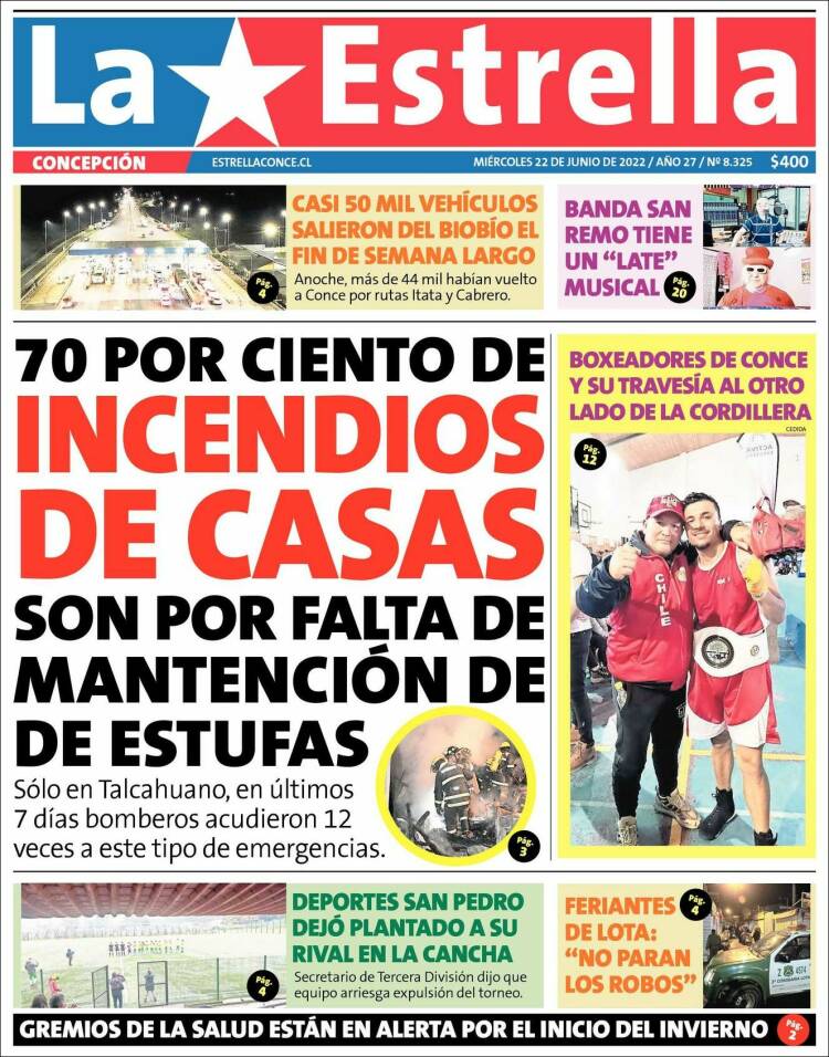 Portada de La Estrella de Concepción (Chile)