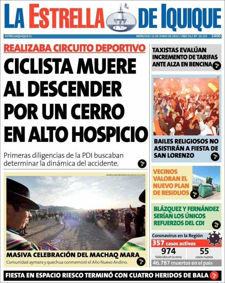 Portada de La Estrella de Iquique (Chile)